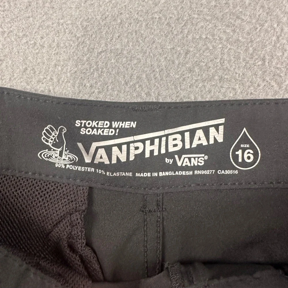 Vans Vanphibian Hybrid Board Shorts Black Boys Size 16 Stretch Quick Dry Swim